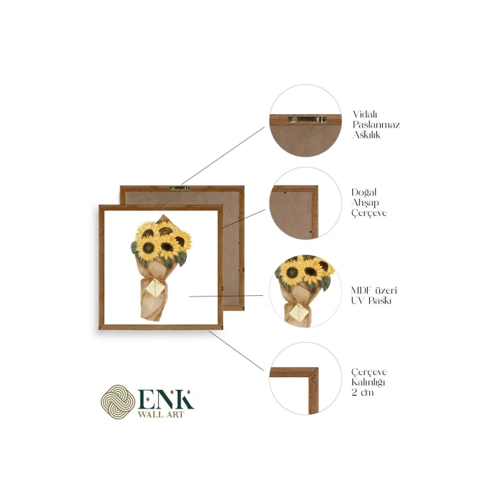 Çiçek Ahşap Çerçeveli Tablo 23 x 23