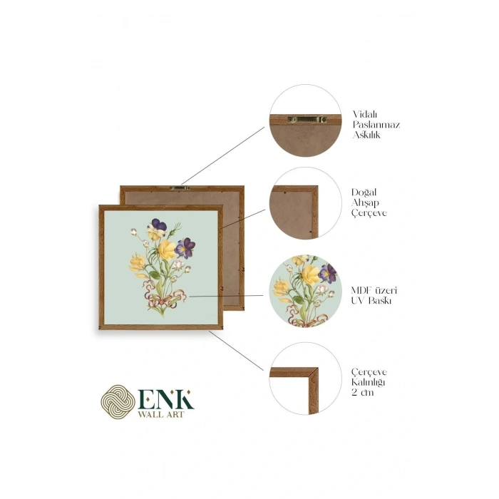 Çiçek Ahşap Çerçeveli Tablo 23 x 23