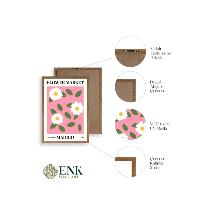 Çiçek Ahşap Çerçeveli Tablo 23 x 30
