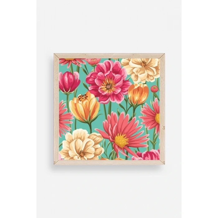 Çiçek Ahşap Çerçeveli Tablo 50 x 50