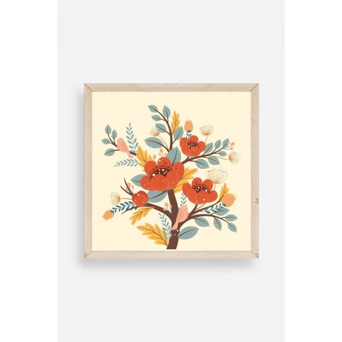 Çiçek Ahşap Çerçeveli Tablo 50 x 50