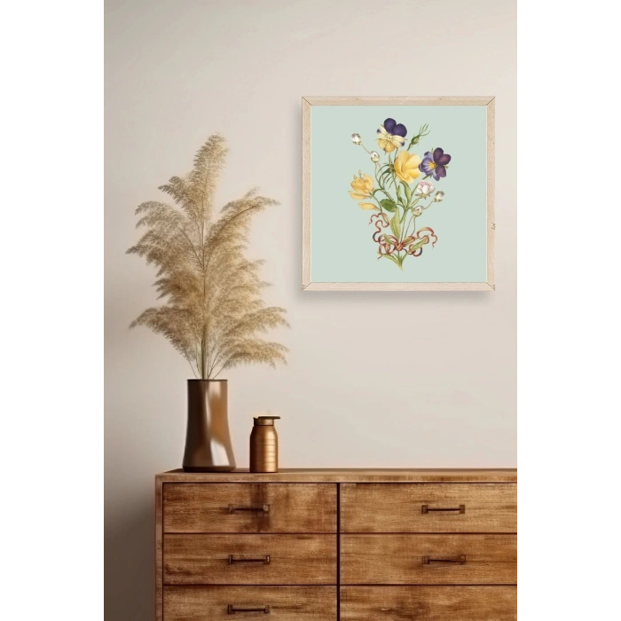 Çiçek Ahşap Çerçeveli Tablo 50 x 50