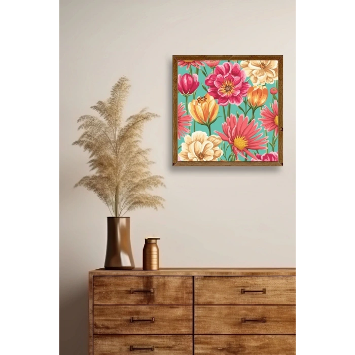 Çiçek Ahşap Çerçeveli Tablo 50 x 50