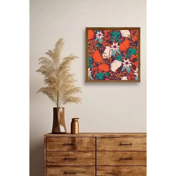 Çiçek Ahşap Çerçeveli Tablo 50 x 50