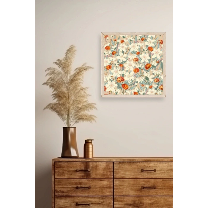 Çiçek Ahşap Çerçeveli Tablo 50 x 50