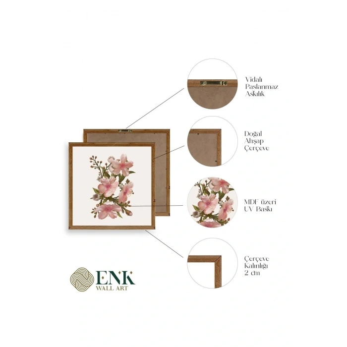 Çiçek Ahşap Çerçeveli Tablo 50 x 50