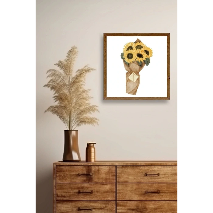 Çiçek Ahşap Çerçeveli Tablo 50 x 50