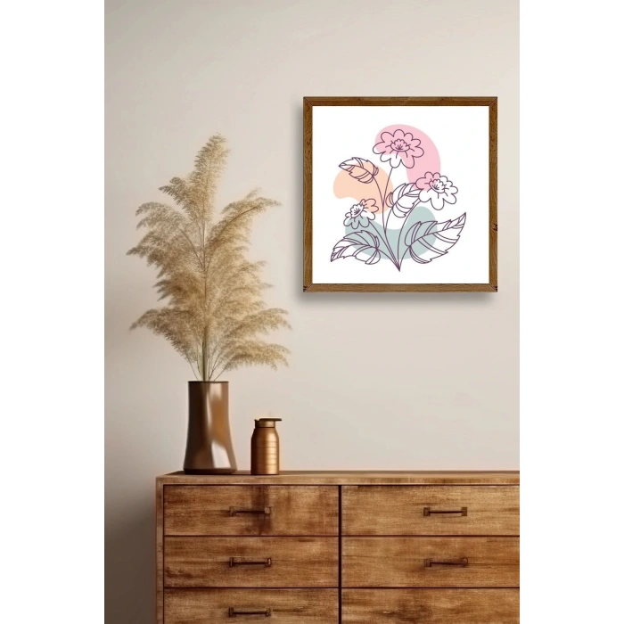 Çiçek Ahşap Çerçeveli Tablo 50 x 50