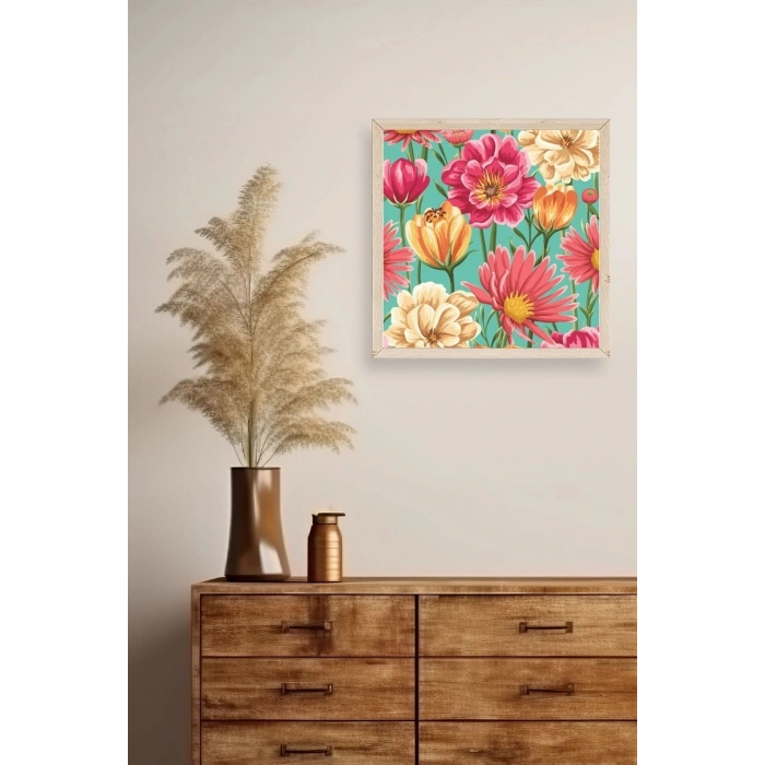 Çiçek Ahşap Çerçeveli Tablo 50 x 50