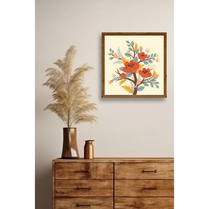 Çiçek Ahşap Çerçeveli Tablo 50 x 50