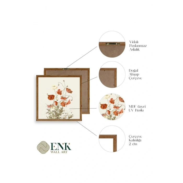 Çiçek Ahşap Çerçeveli Tablo 50 x 50