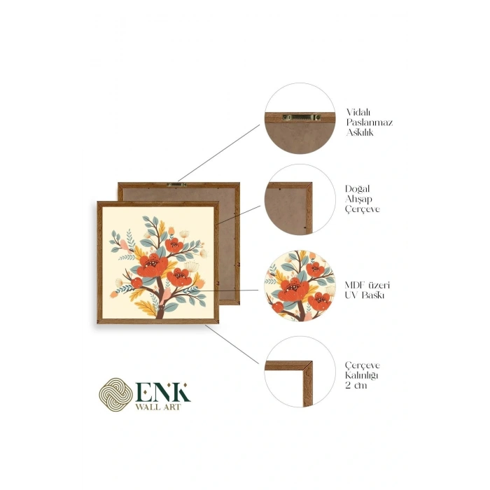 Çiçek Ahşap Çerçeveli Tablo 50 x 50