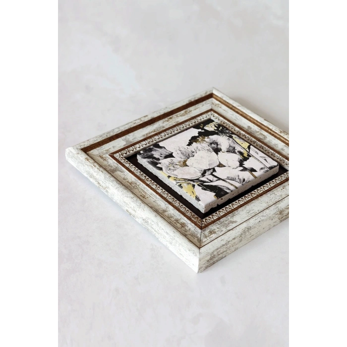 Çiçek Çerçeveli Taş Tablo , Çerçeveli Taş Duvar Dekoru-enkcrcvtbl-00155 20 cm