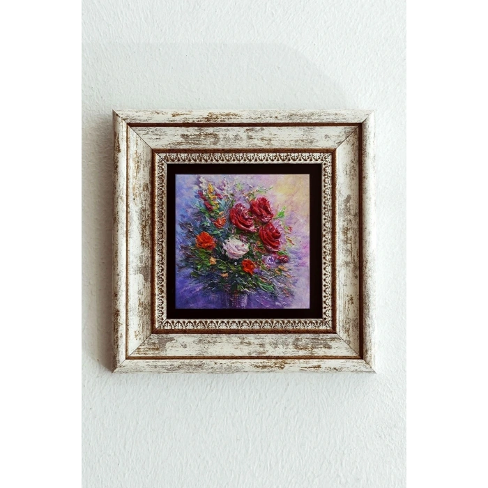 Çiçek Çerçeveli Taş Tablo , Çerçeveli Taş Duvar Dekoru-enkcrcvtbl-00203 20 cm