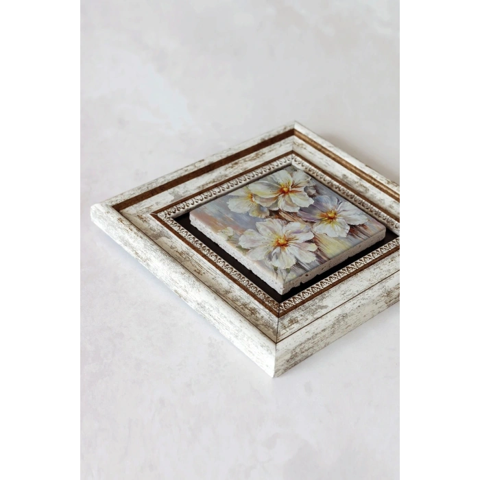 Çiçek Çerçeveli Taş Tablo , Çerçeveli Taş Duvar Dekoru-enkcrcvtbl-00204 20 cm