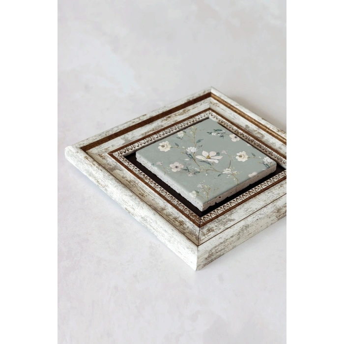 Çiçek Desenli Çerçeveli Taş Tablo , Çerçeveli Taş Duvar Dekoru-enkcrcvtbl-00183 20 cm