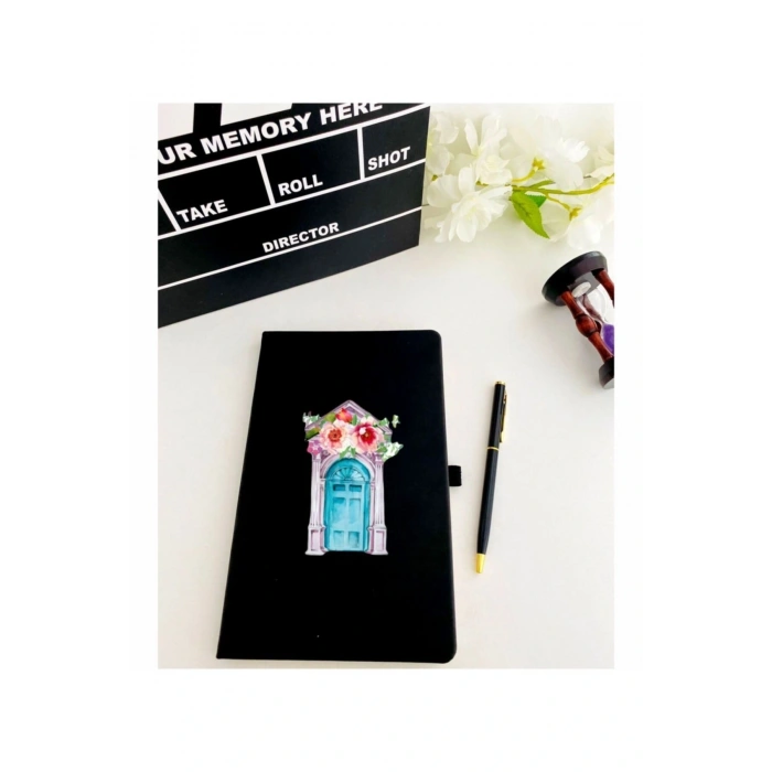 Çiçek Desenli Defter Kalem (siyah)