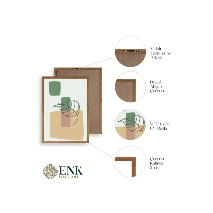 Çiçek Desenli Üçlü Ahşap Çerçeveli Tablo 17 x 23