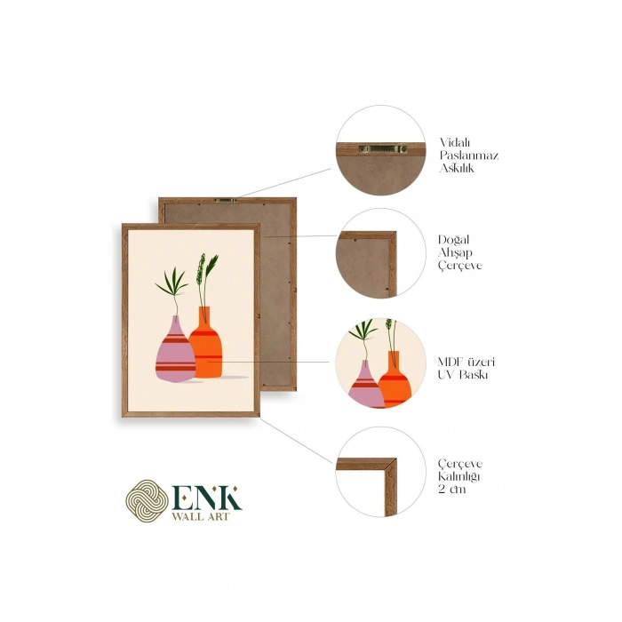 Çiçek Desenli Üçlü Ahşap Çerçeveli Tablo 23 x 30