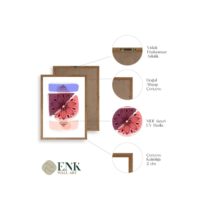 Çiçek Desenli Üçlü Ahşap Çerçeveli Tablo 30 x 42
