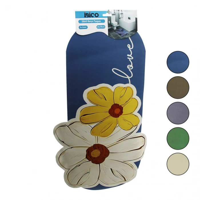 FLOWER PATTERNED - COLORFUL 45X75CM ABSORBENT - MAGICAL BATH MAT ELASTIC (5365)