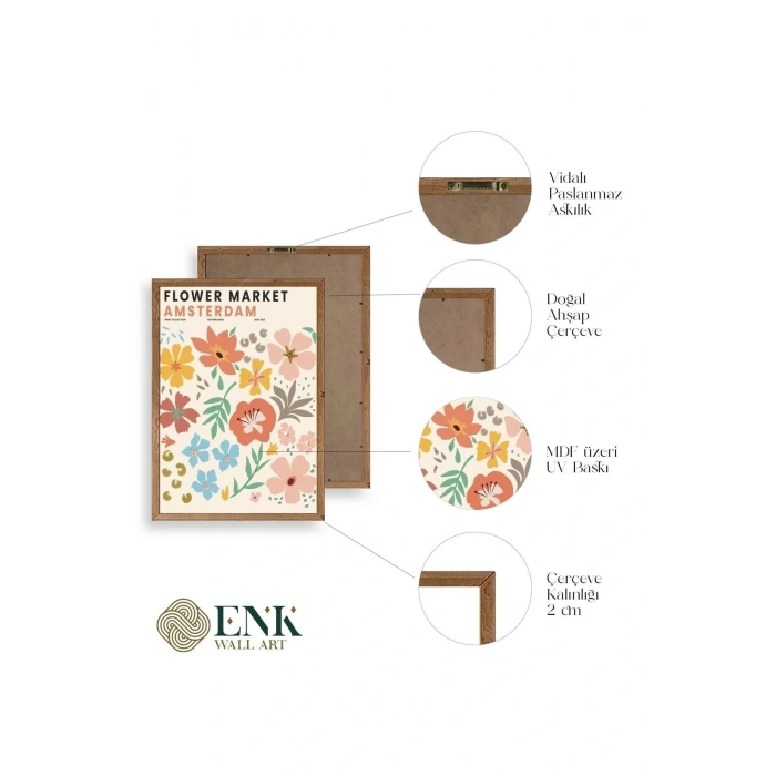 Çiçek Pazarı Ahşap Çerçeveli Tablo 17 x 23