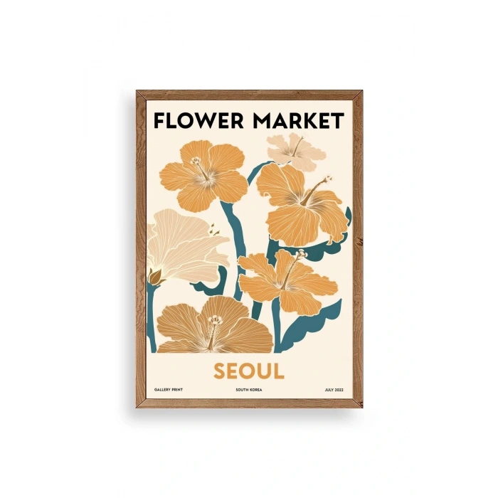 Çiçek Pazarı Ahşap Çerçeveli Tablo 23 x 30