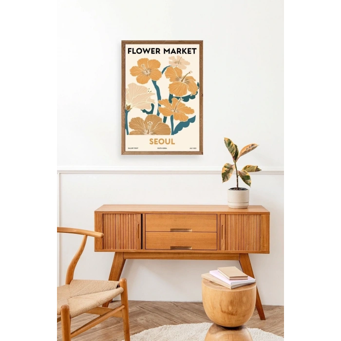 Çiçek Pazarı Ahşap Çerçeveli Tablo 23 x 30