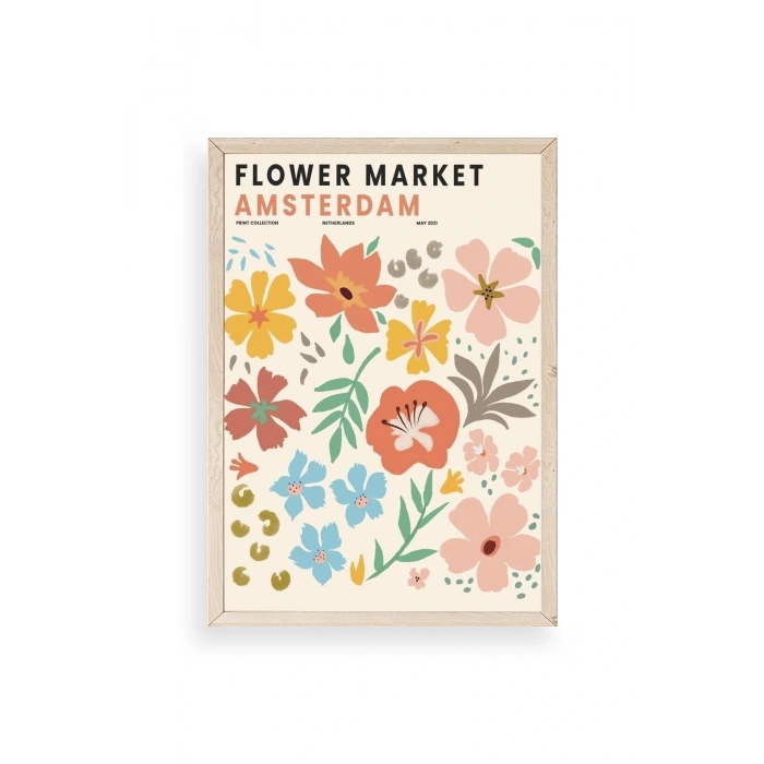 Çiçek Pazarı Ahşap Çerçeveli Tablo 30 x 42