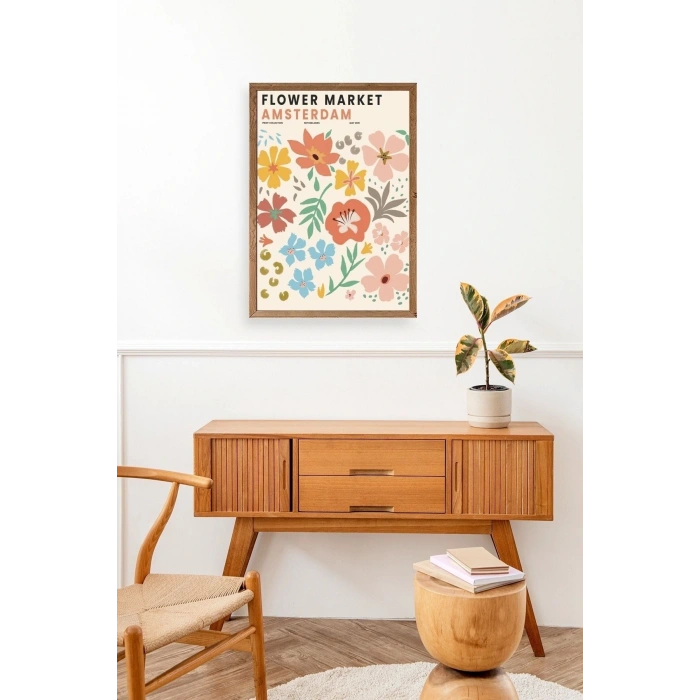 Çiçek Pazarı Ahşap Çerçeveli Tablo 30 x 42