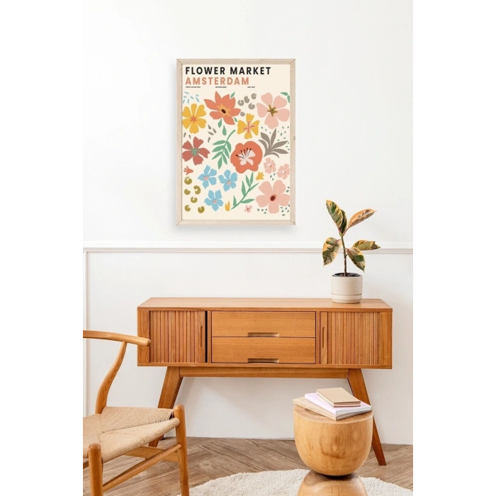 Çiçek Pazarı Ahşap Çerçeveli Tablo 50 x 70