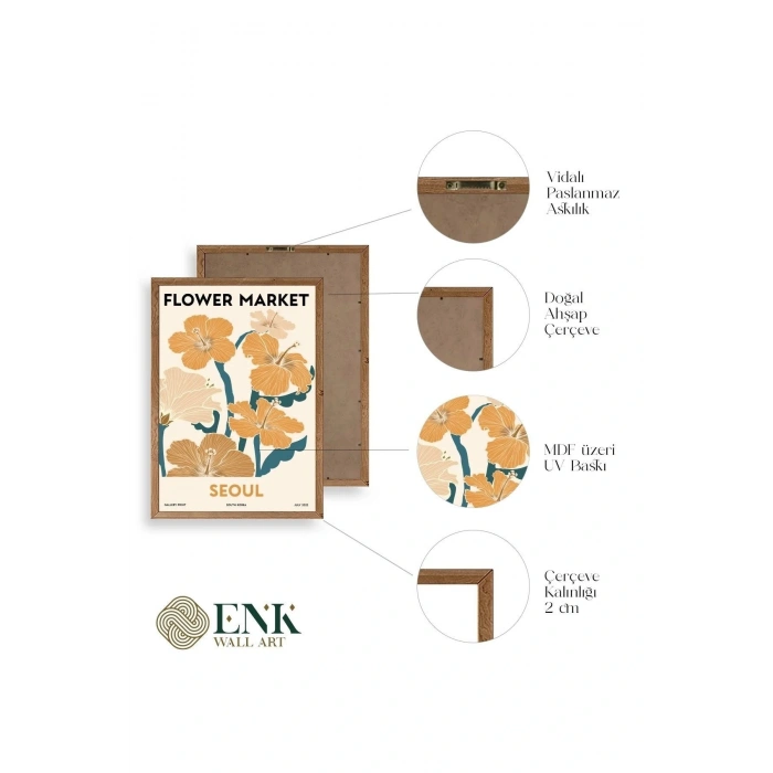 Çiçek Pazarı Ahşap Çerçeveli Tablo 50 x 70
