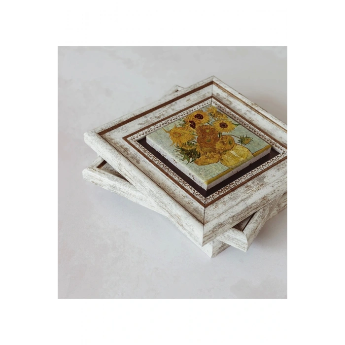 Çiçek Tasarımlı 3lü Çerçeveli Taş Tablo , Çerçeveli Taş Duvar Dekoru 20 cm