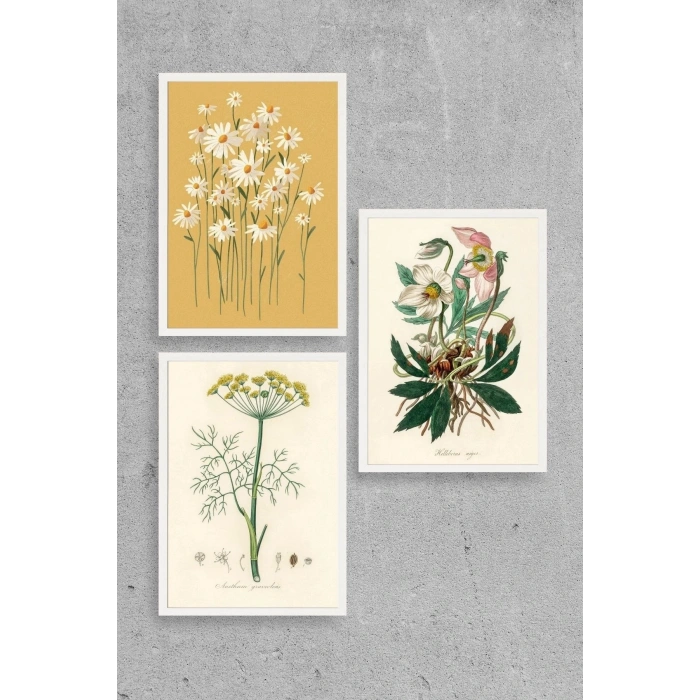 Çiçek Üçlü Ahşap Çerçeveli Tablo 23 x 30