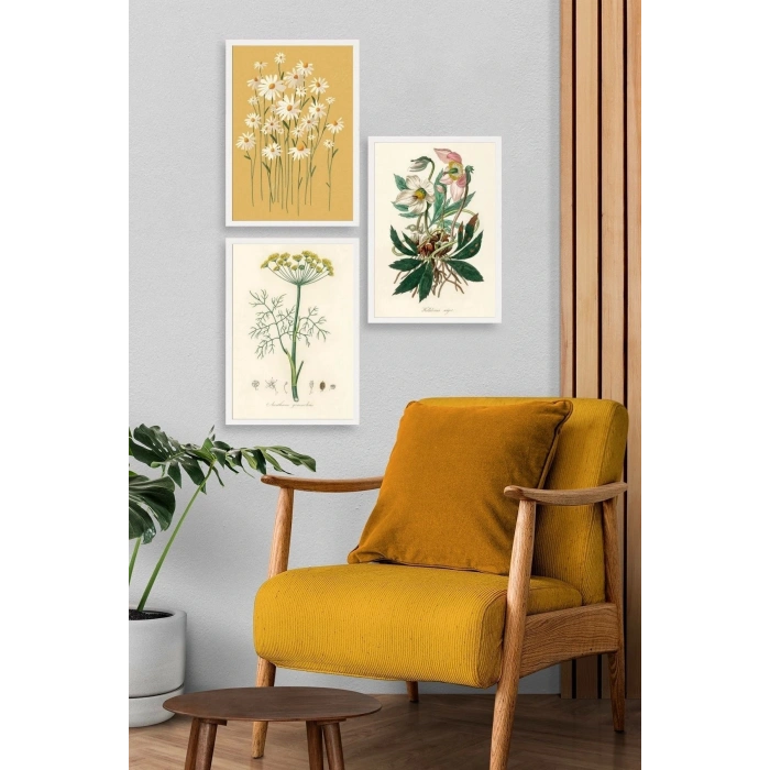 Çiçek Üçlü Ahşap Çerçeveli Tablo 23 x 30