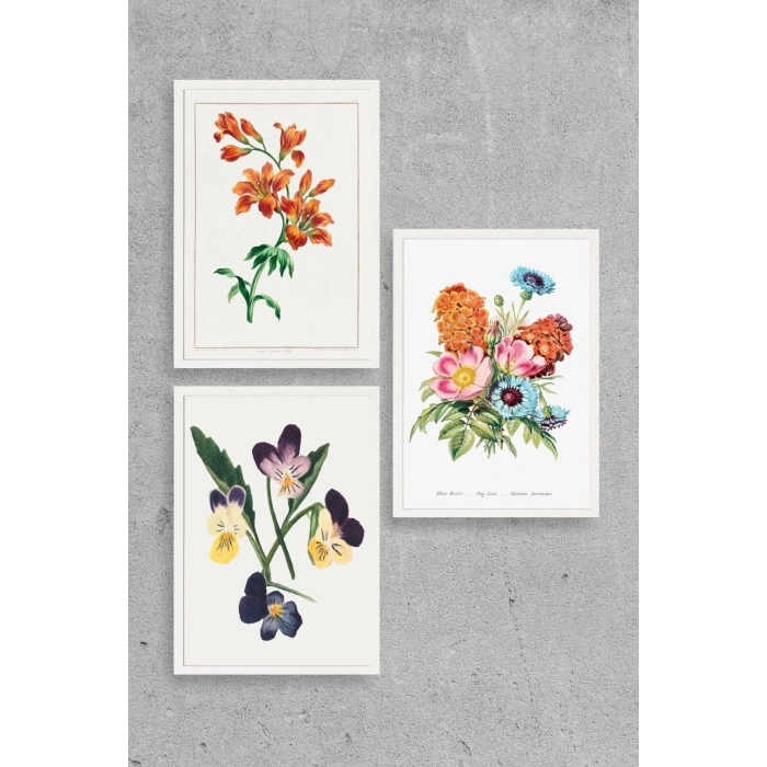 Çiçek Üçlü Ahşap Çerçeveli Tablo 30 x 40