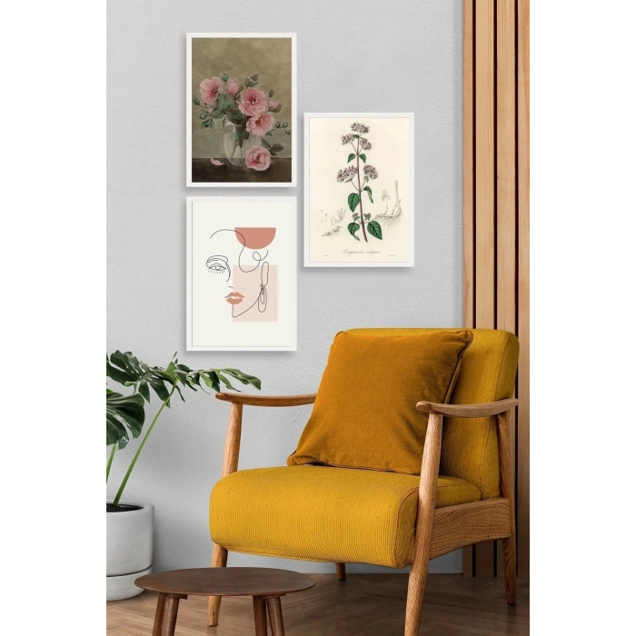 Çiçek Üçlü Ahşap Çerçeveli Tablo 30 x 40