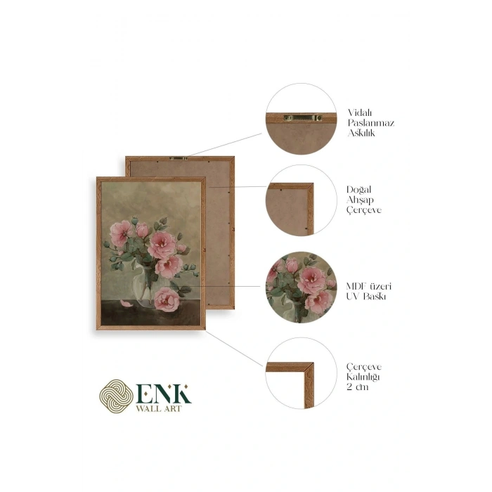 Çiçek Üçlü Ahşap Çerçeveli Tablo 30 x 40