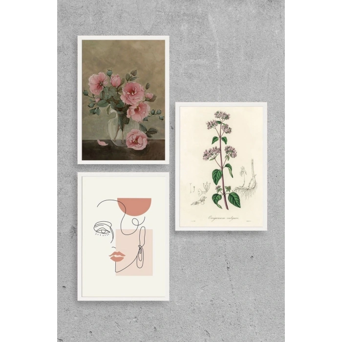 Çiçek Üçlü Ahşap Çerçeveli Tablo 40 x 60