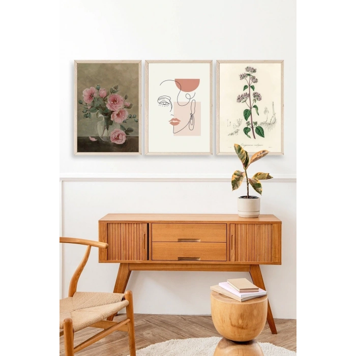Çiçek Üçlü Ahşap Çerçeveli Tablo 40 x 60
