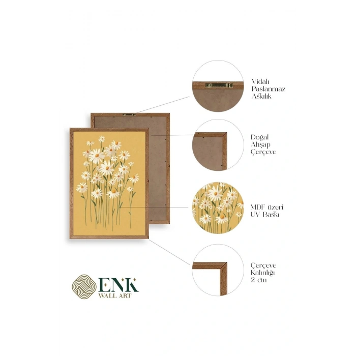 Çiçek Üçlü Ahşap Çerçeveli Tablo 40 x 60