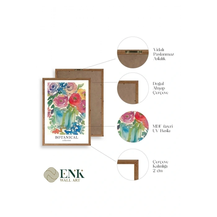 Çiçek Üçlü Ahşap Çerçeveli Tablo 50 x 70