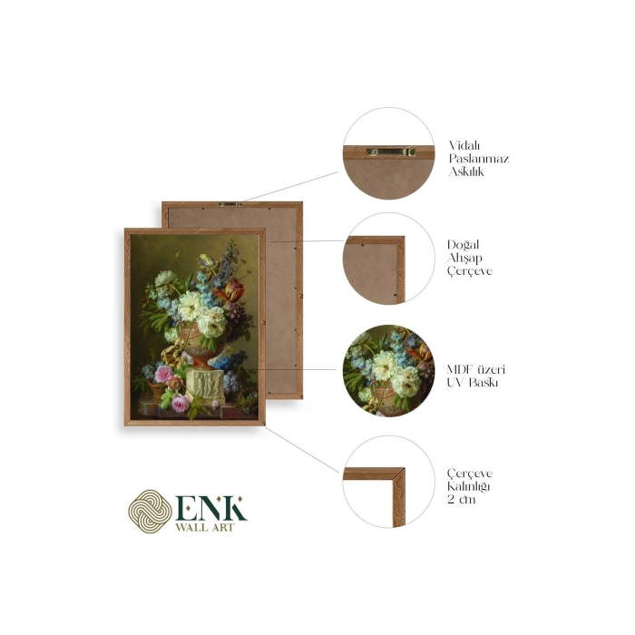 Çiçekler Ahşap Çerçeveli Tablo 17 x 23