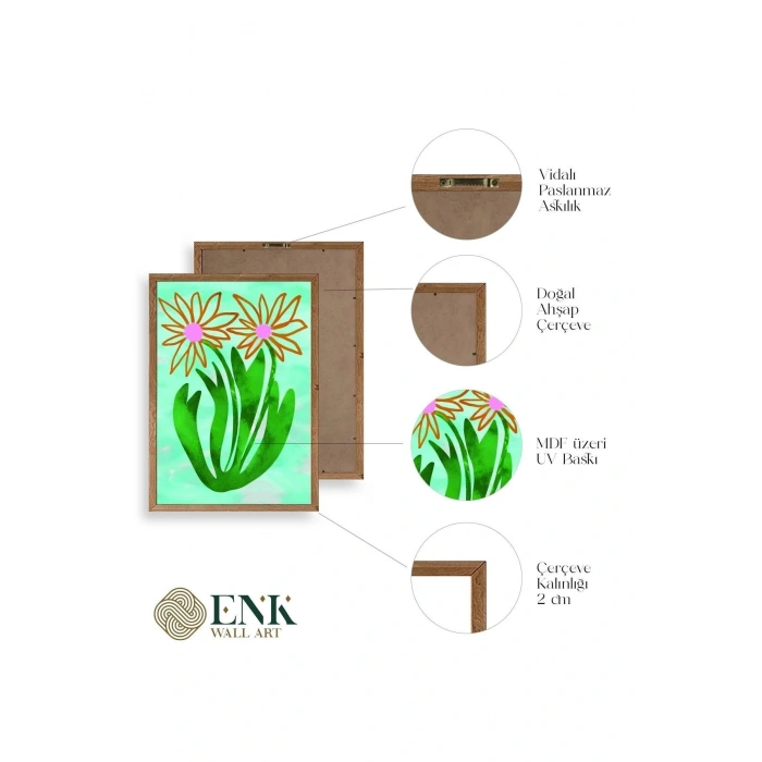 Çiçekler Ahşap Çerçeveli Tablo 17 x 23