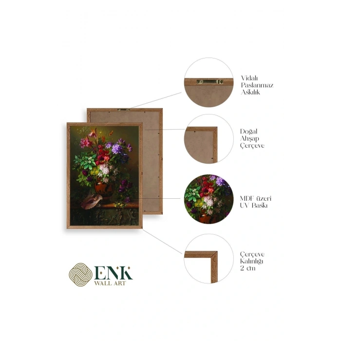 Çiçekler Ahşap Çerçeveli Tablo 17 x 23