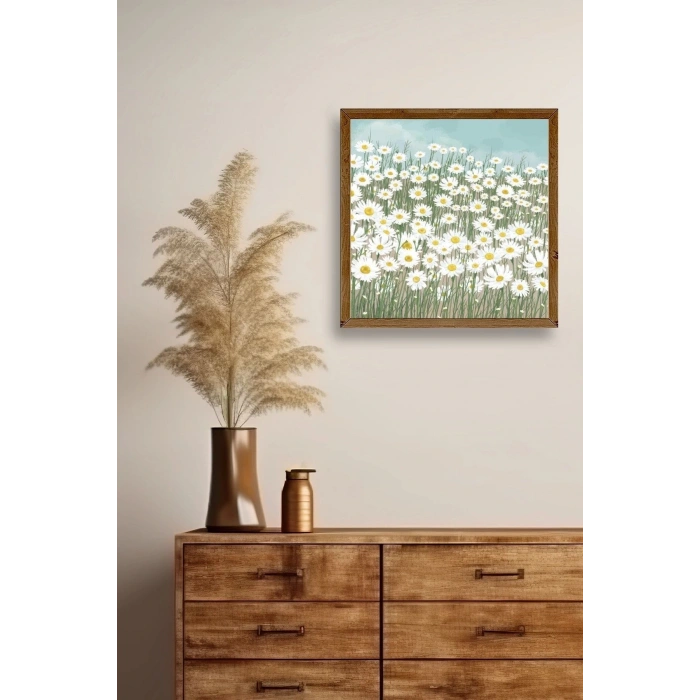 Çiçekler Ahşap Çerçeveli Tablo 23 x 23