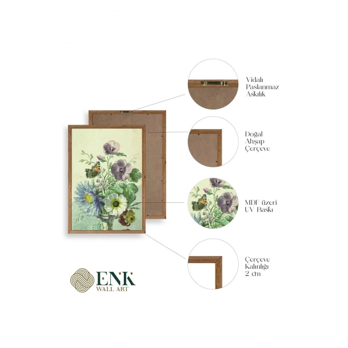 Çiçekler Ahşap Çerçeveli Tablo 23 x 30