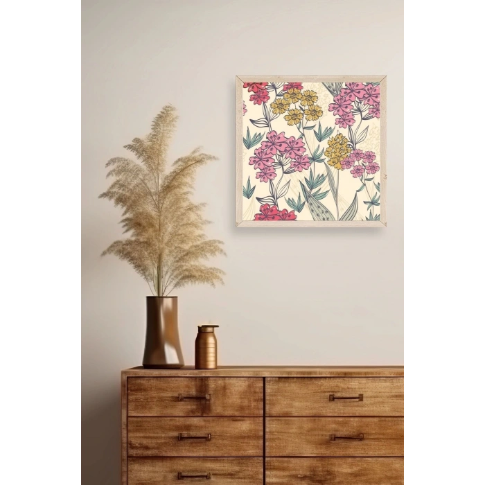 Çiçekler Ahşap Çerçeveli Tablo 50 x 50