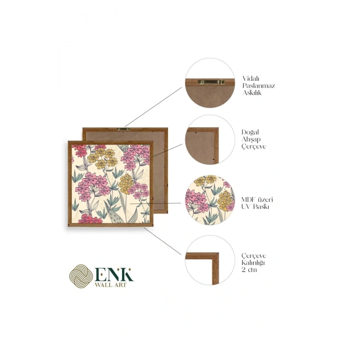 Çiçekler Ahşap Çerçeveli Tablo 50 x 50