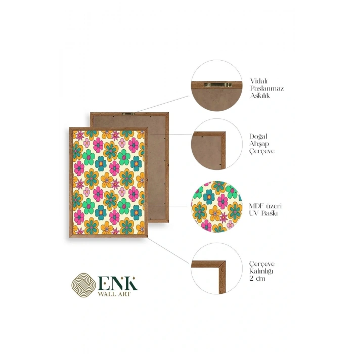 Çiçekler Ahşap Çerçeveli Tablo 50 x 50